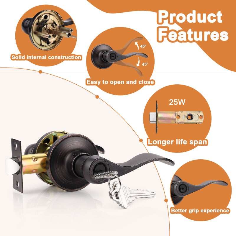 Probrico Oil Rubbed Bronze Door Lockset Hardware Keyed Alike Entry Entrance Door Lever Handles One Keyway (3 Pack) - Image 4